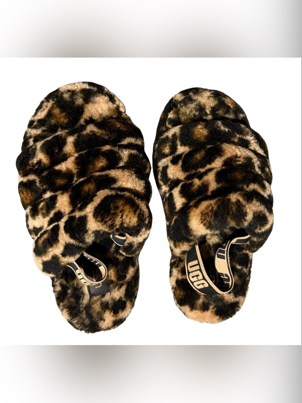 UGG Fluff Yeah Panther Print Slides Big Kids Size 2 / Womens Size 4